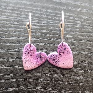 Purple Heart Clay Hoop Earrings